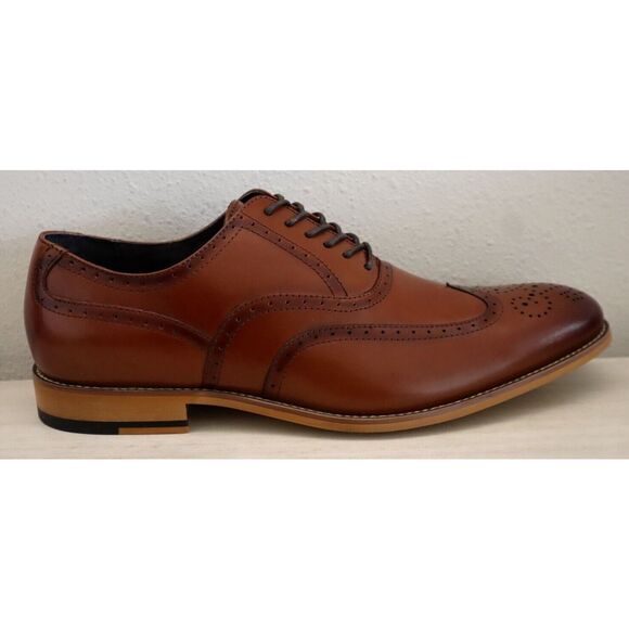 Stacy Adams Men's Sz 12M Cognac Leather Dunbar Wingtip Oxford Dress Shoes - Picture 6 of 10